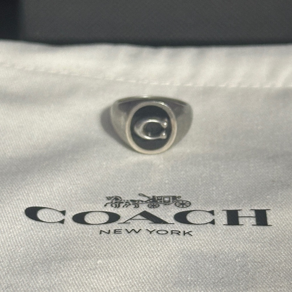 Coach Silver Ring with Black Center. Sterling 925 size 9 UNISEX